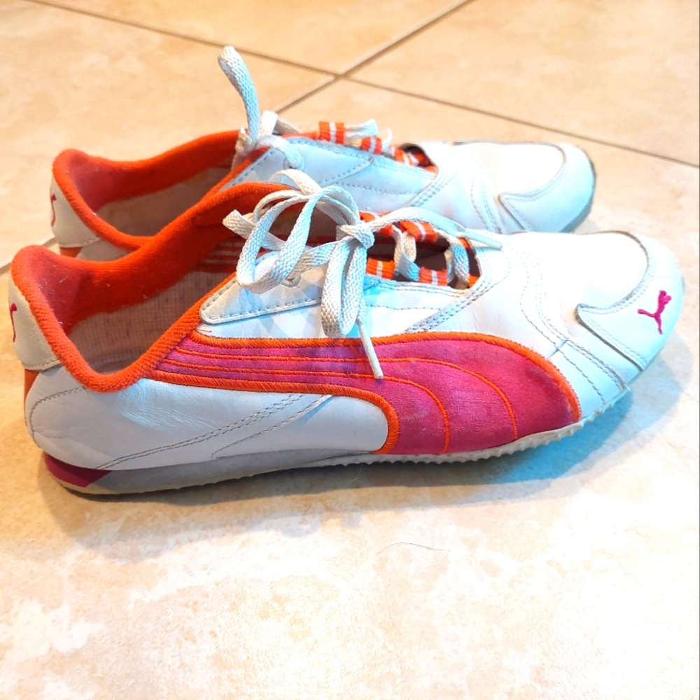 Puma Light Weight Shoes Women's Size 7 1/2 M white/pink/orange Shoe